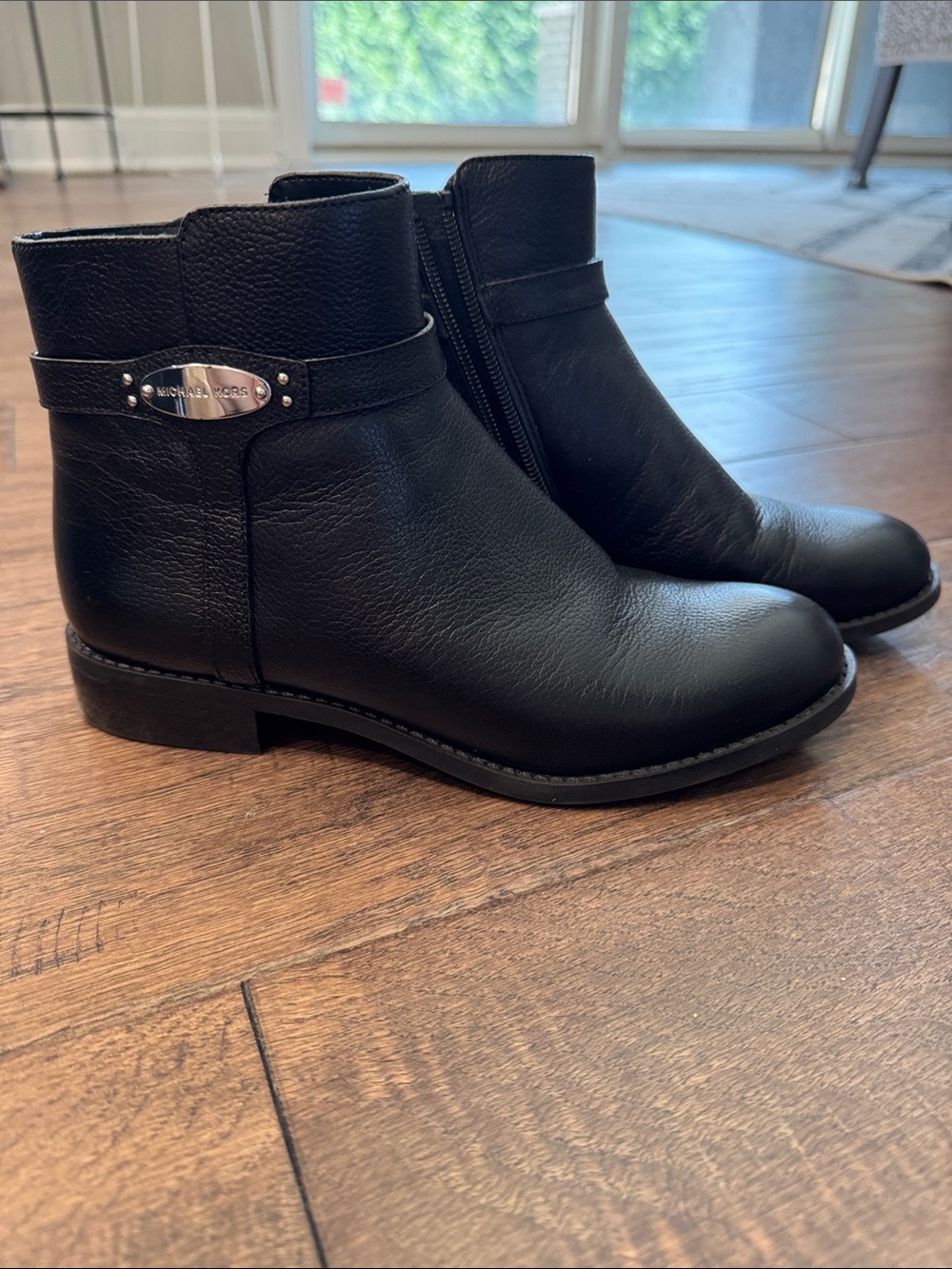 Michael Kors Black Leather Ankle Booties with Branded Plaque